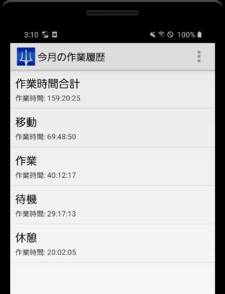 スマートフォンアプリから見た今月の作業時間